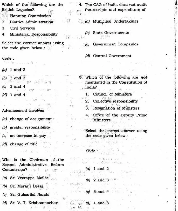 JPSC 4th Combined Civil Services PT 2011 Public Administration question paper page 1 instructions scan PDF download