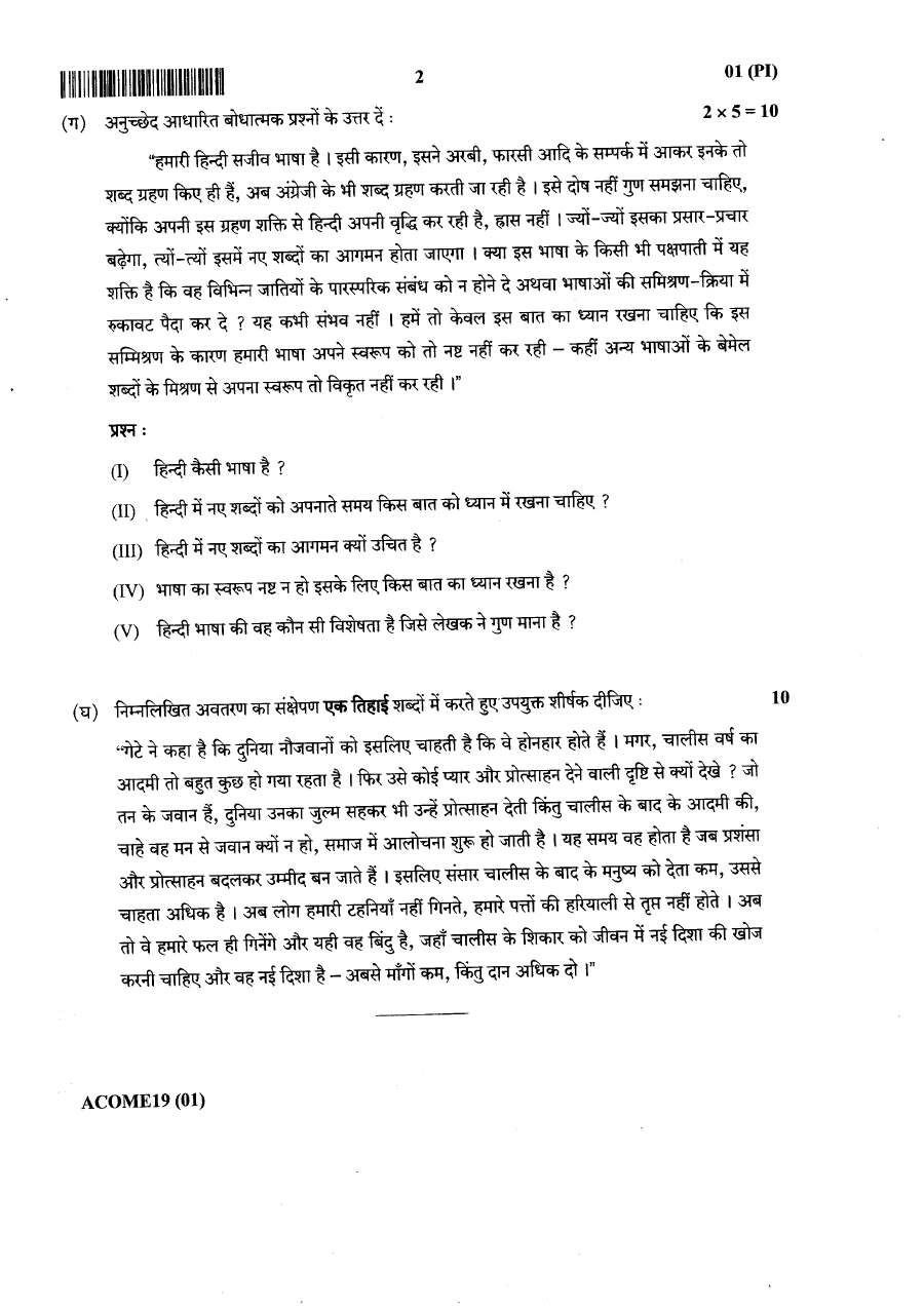 JPSC Accounts Officer Main Examination 2019 General Hindi & English Paper I question paper page 1 scan PDF download, featuring exam instructions and Hindi essay topics.