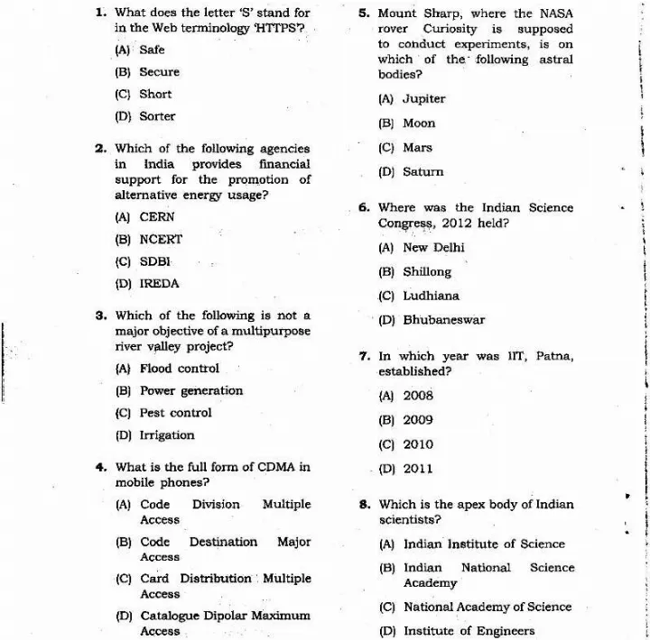 JPSC AE 2013 General Studies question paper page 1 instructions scan PDF download