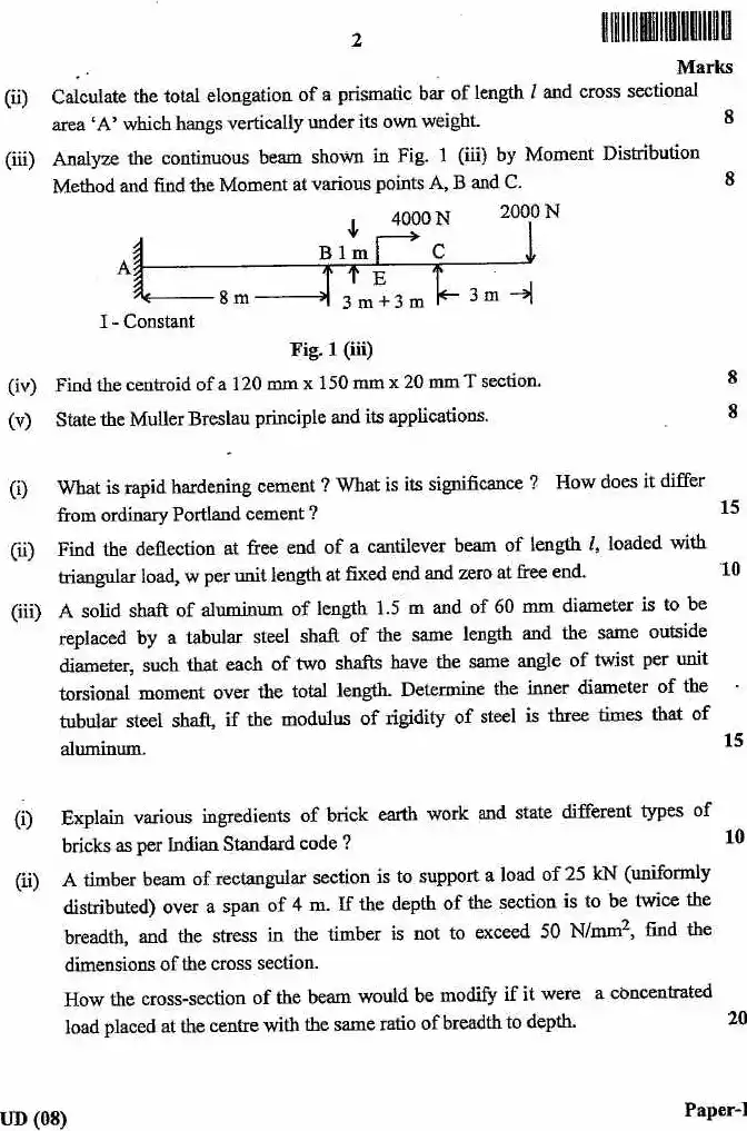 JPSC AE Civil Engineering Paper-I 2023 question paper page 1 instructions scan PDF download