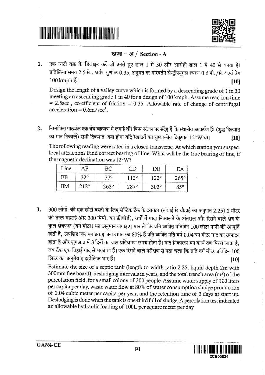 JPSC Assistant Conservator of Forest Main Exam Civil Engineering question paper page 1 instructions scan PDF download