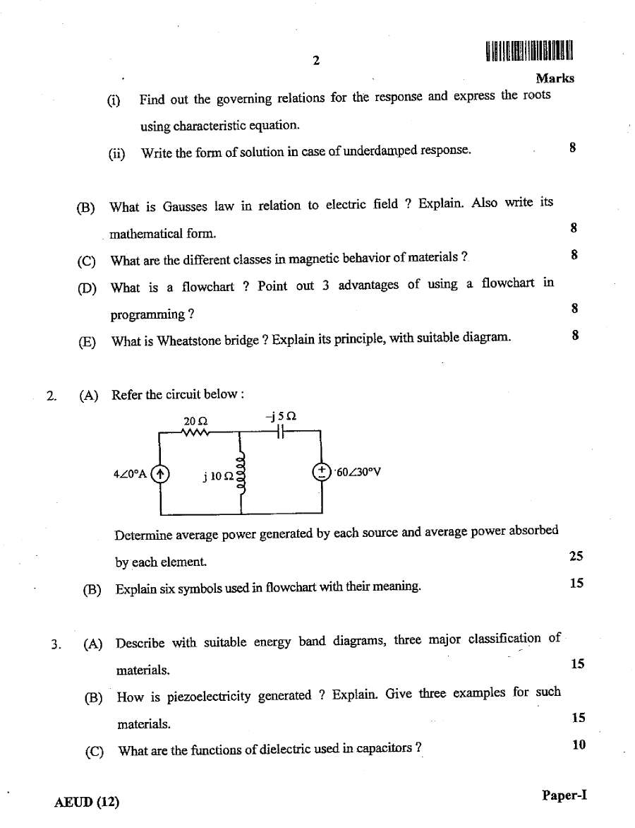 JPSC AE Electrical Engineering Paper-I question paper page 1 scan showing exam header and instructions. PDF download available.