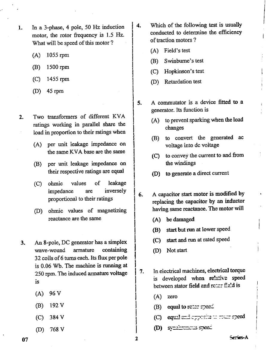 JPSC Assistant Engineer Electrical Engineering Paper II 07 question paper page 1 instructions scan PDF download