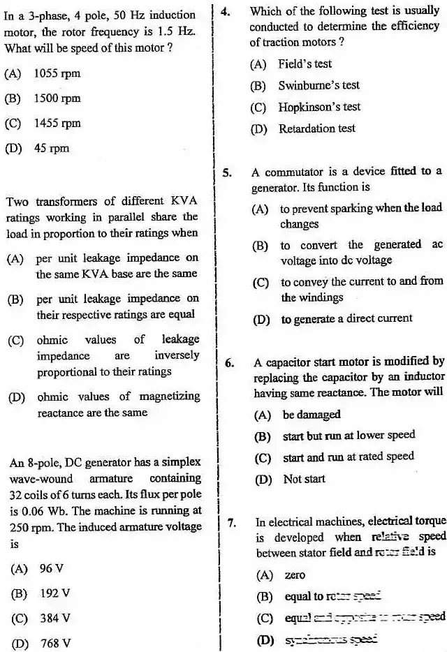JPSC Assistant Engineer Electrical Engineering Paper II 07 question paper page 1 instructions scan PDF download