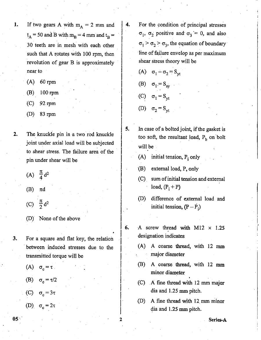 JPSC Assistant Engineer Mechanical Engineering Paper II 05 question paper page 1 instructions scan PDF download