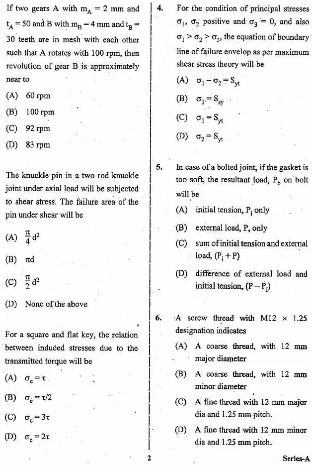 JPSC Assistant Engineer Mechanical Engineering Paper II 05 question paper page 1 instructions scan PDF download