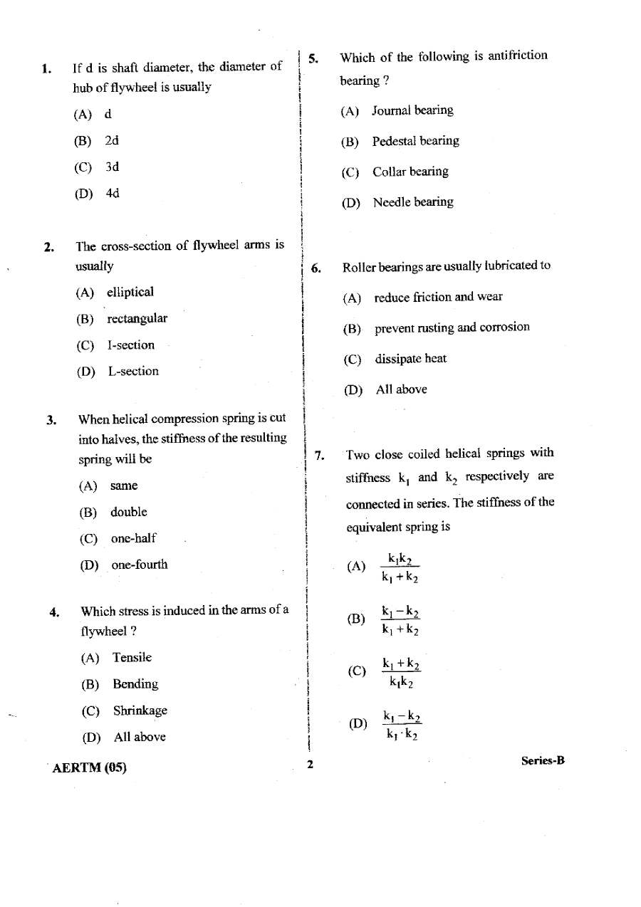 JPSC AE Mechanical Engineering Paper II objective question paper page 1 instructions scan PDF download