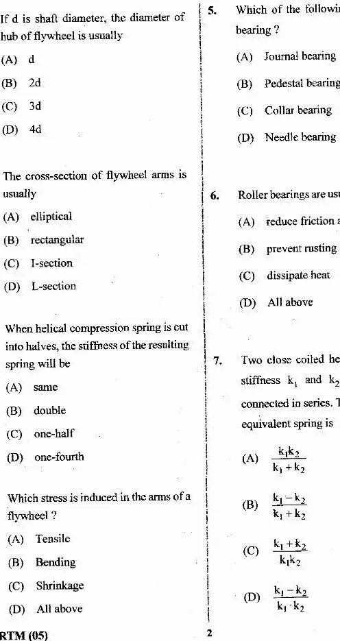 JPSC AE Mechanical Engineering Paper II objective question paper page 1 instructions scan PDF download