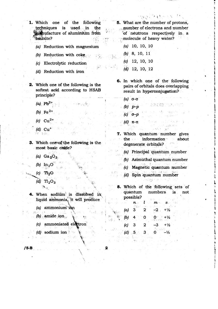 JPSC Chemistry (04) PT Exam 2011 question paper page 1 instructions scan PDF download