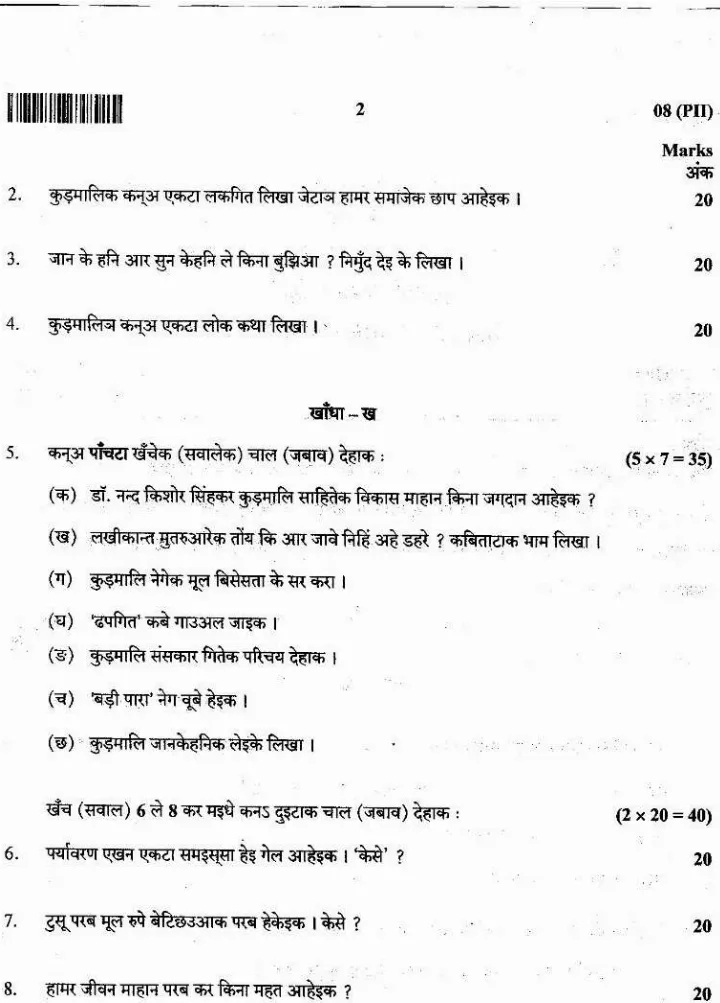 JPSC Civil Services Main 2021 Kurmali Language and Literature question paper page 1 instructions scan PDF download