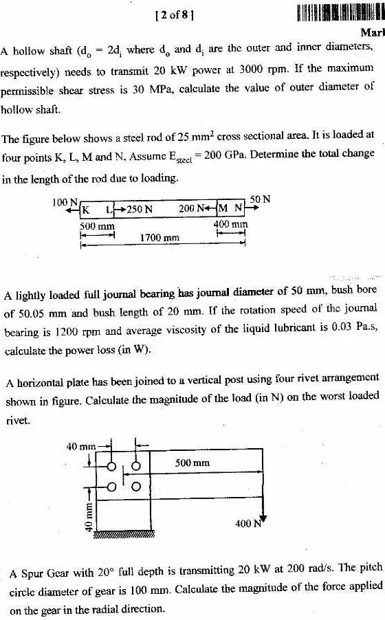 JPSC AE Mechanical Engineering Paper II Subjective 2019 question paper page 1 instructions scan PDF download