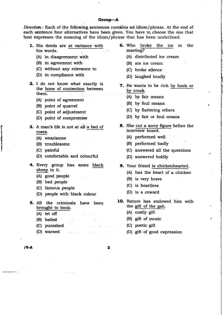 JPSC Combined Assistant Engineers 2013 General English question paper page 1 instructions scan PDF download