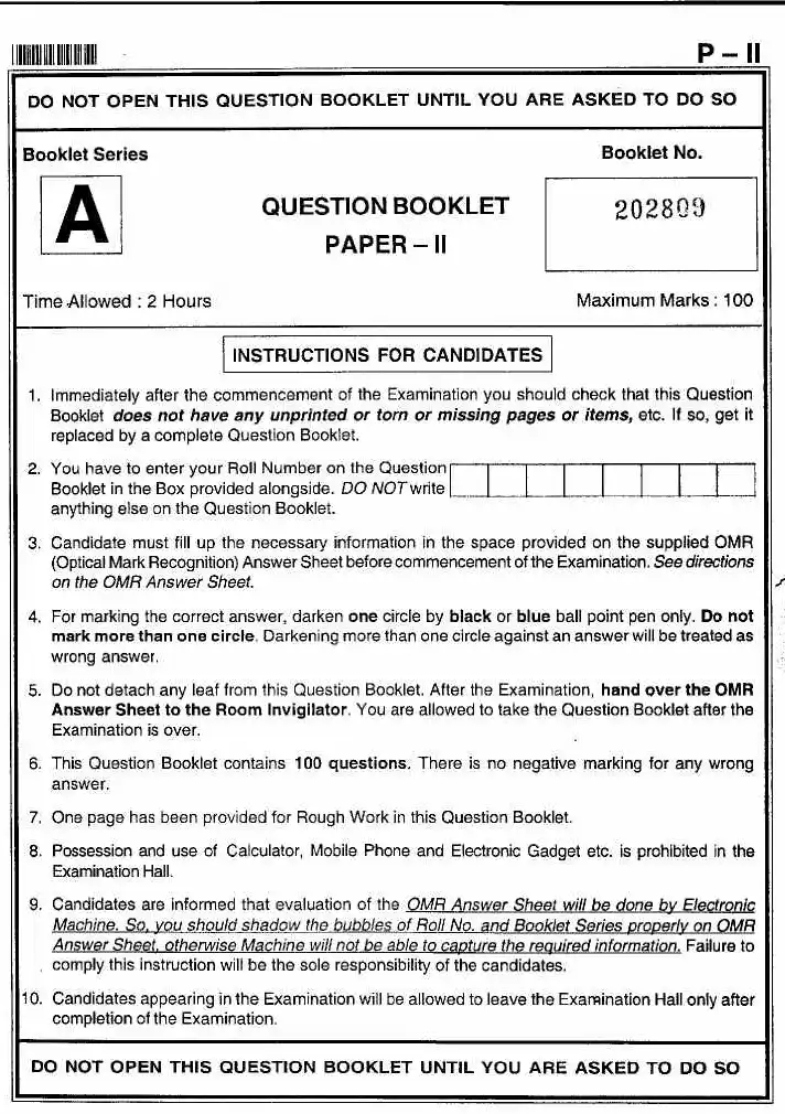 JPSC Dental Doctors Basic Grade Exam Paper II 2016 question paper page 1 instructions scan PDF download