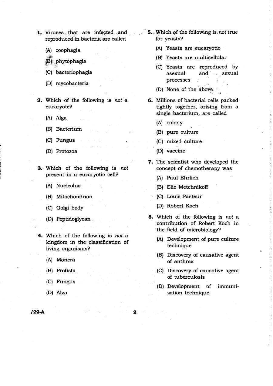 JPSC Drug Inspector Recruitment Exam 2013 Microbiology question paper page 1 instructions scan PDF download