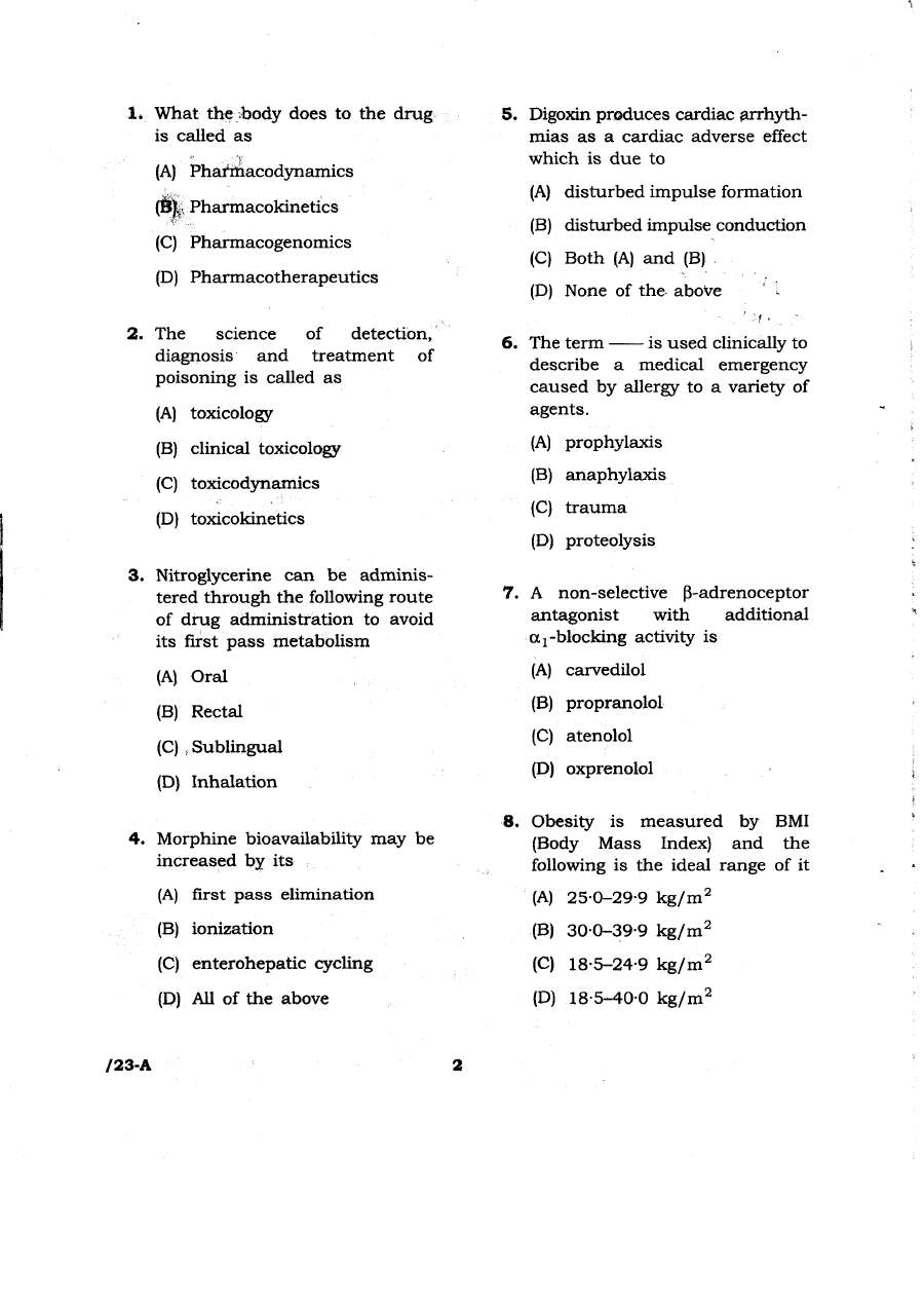 JPSC Drug Inspector 2013 Pharmacology question paper page 1 instructions scan PDF download