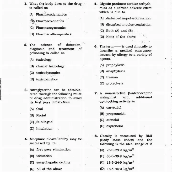 JPSC Drug Inspector 2013 Pharmacology question paper page 1 instructions scan PDF download