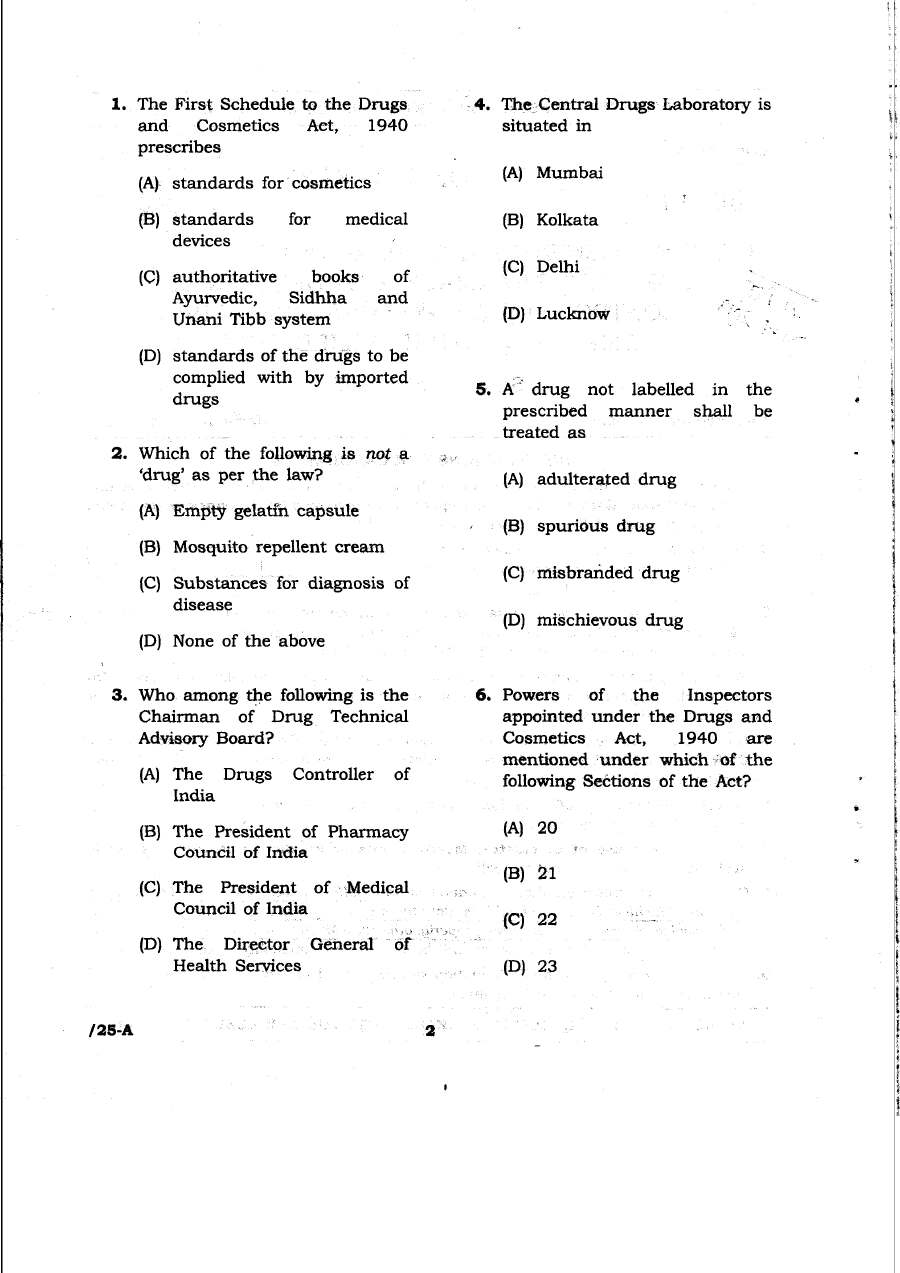 JPSC Drug Inspector Recruitment Exam 2013 question paper page 1 instructions scan PDF download. Includes exam header, booklet series, and candidate instructions.