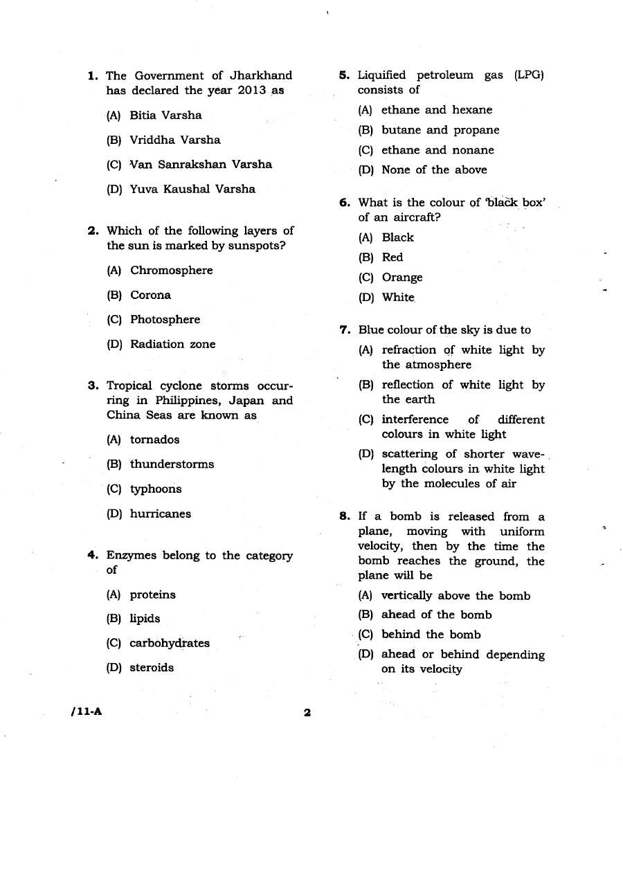 JPSC Geologist Recruitment Exam 2013 General Knowledge question paper page 1 instructions scan PDF download