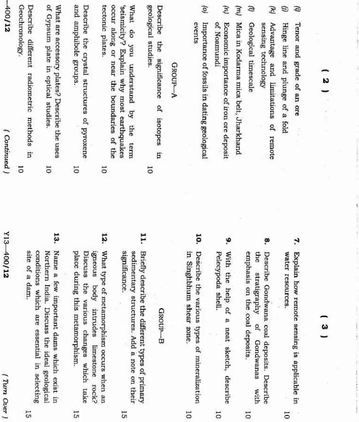 JPSC Geologist Recruitment Exam 2013 Paper 01 page 1 scan, showing exam instructions, header details, time, marks. PDF download available.