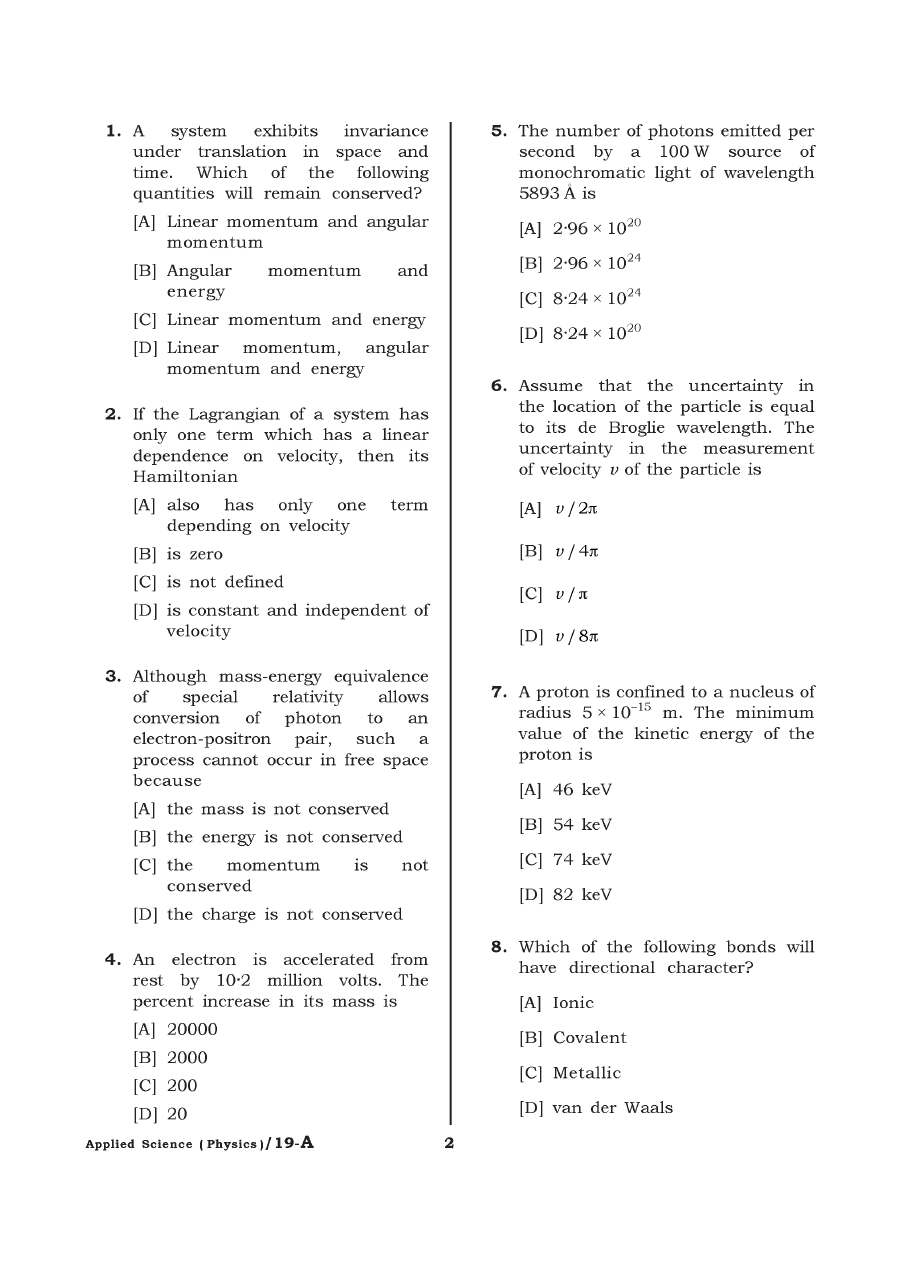 Lecturer in Applied Science (Physics) MCQ 2021 Haryana — page 1 instructions scan PDF download