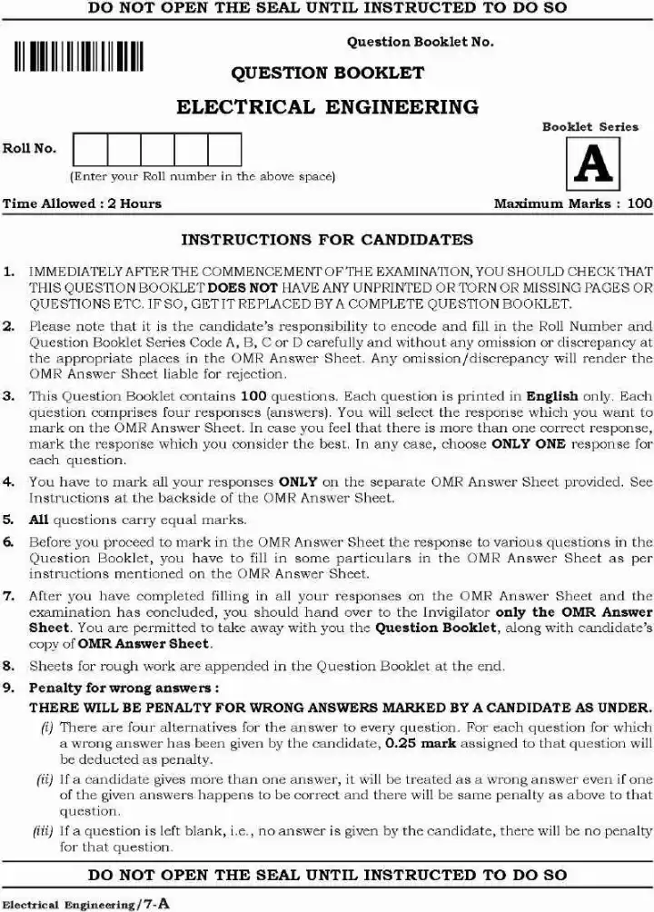 Lecturer in Electrical Engineering (Advt 11/2021) – Haryana 2021 — page 1 instructions scan PDF download