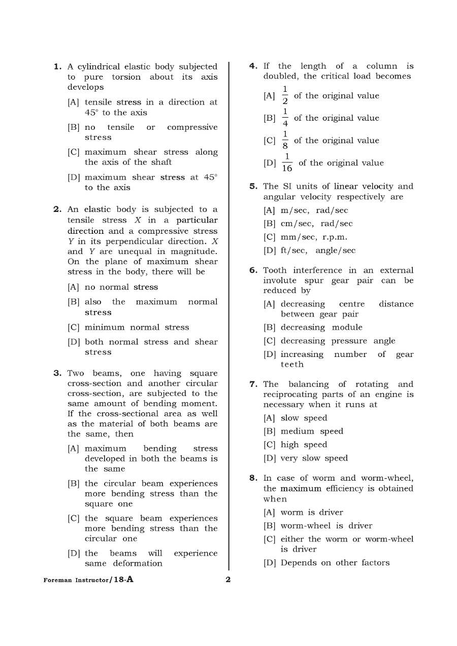 Lecturer Foreman Instructor Exam 2021 – Question Paper — page 1 instructions scan PDF download