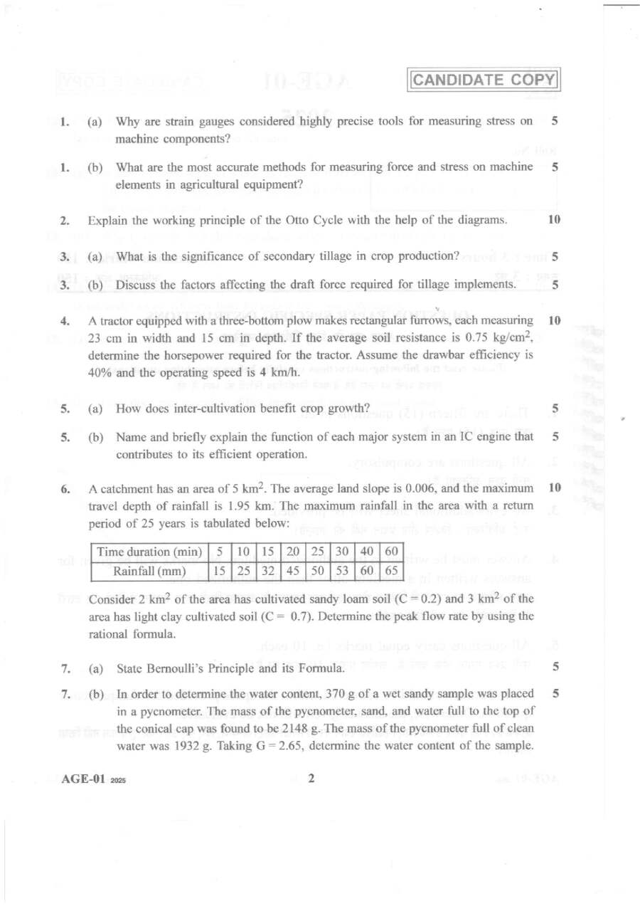 Lecturer in Agriculture Engineering 2025 Lecturer in Agriculture Engineering Haryana Government question paper page 1 instructions scan PDF download