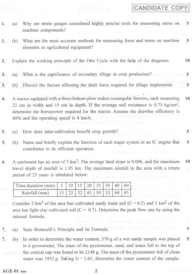 Lecturer in Agriculture Engineering 2025 Lecturer in Agriculture Engineering Haryana Government question paper page 1 instructions scan PDF download