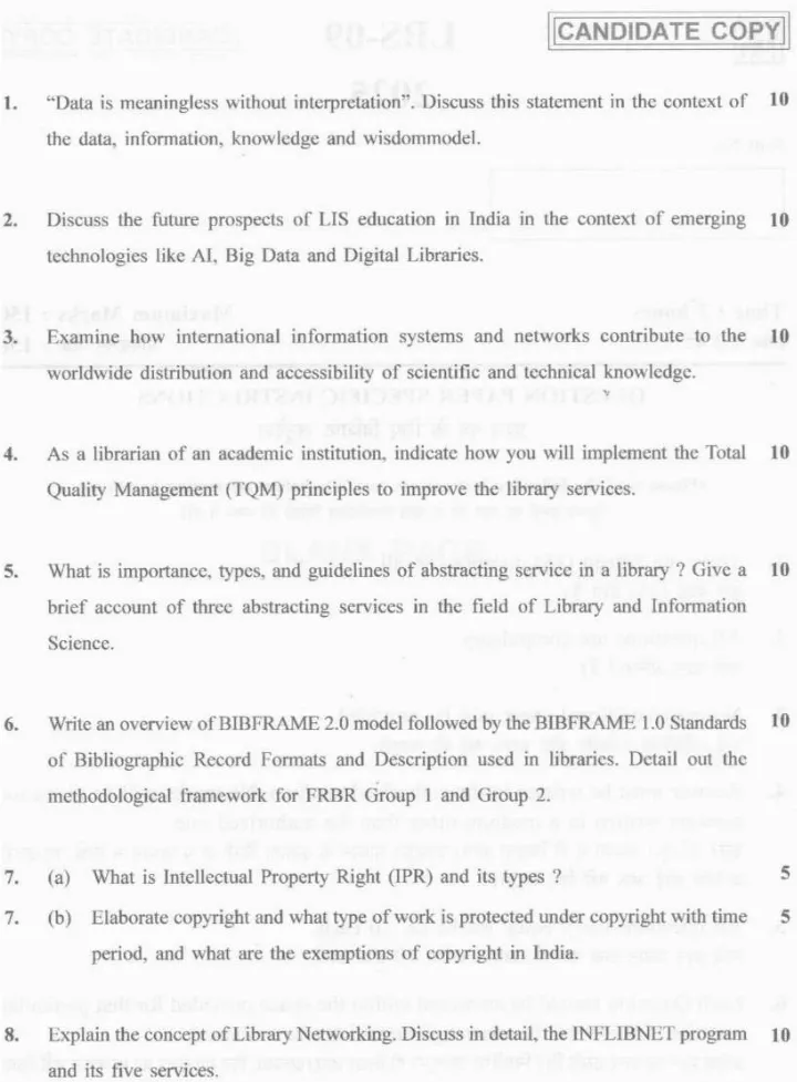 Lecturer in Library Science 2025 Question Paper PDF Download — page 1 instructions scan PDF download