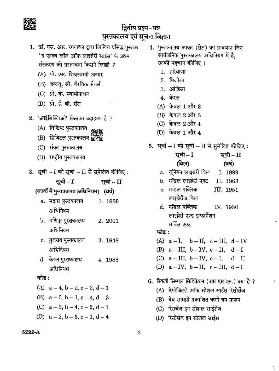 Library and Information Science - Assistant Professor Exam 2022 Assistant Professor Exam Madhya Pradesh Government question paper page 1 instructions scan PDF download