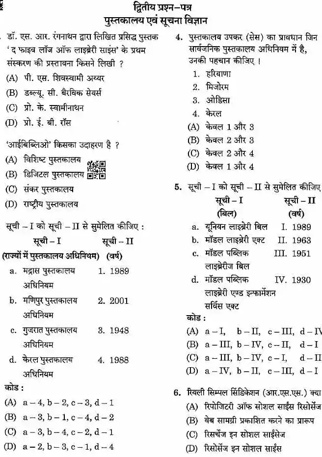 Library and Information Science - Assistant Professor Exam 2022 Assistant Professor Exam Madhya Pradesh Government question paper page 1 instructions scan PDF download