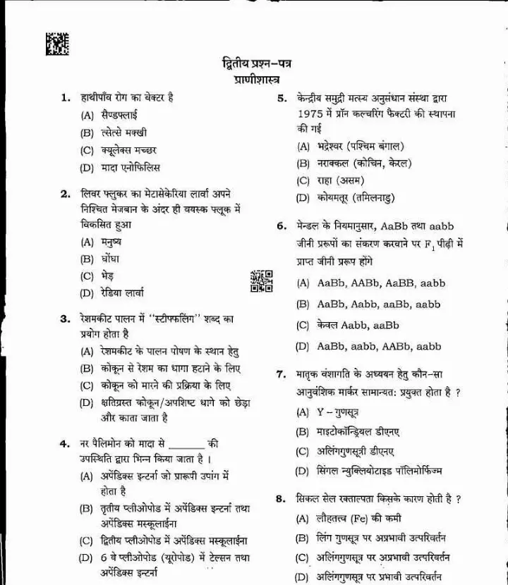MPPSC Assistant Professor Zoology Paper II 2022 question paper page 1 scan PDF download, featuring exam header and instructions for candidates.
