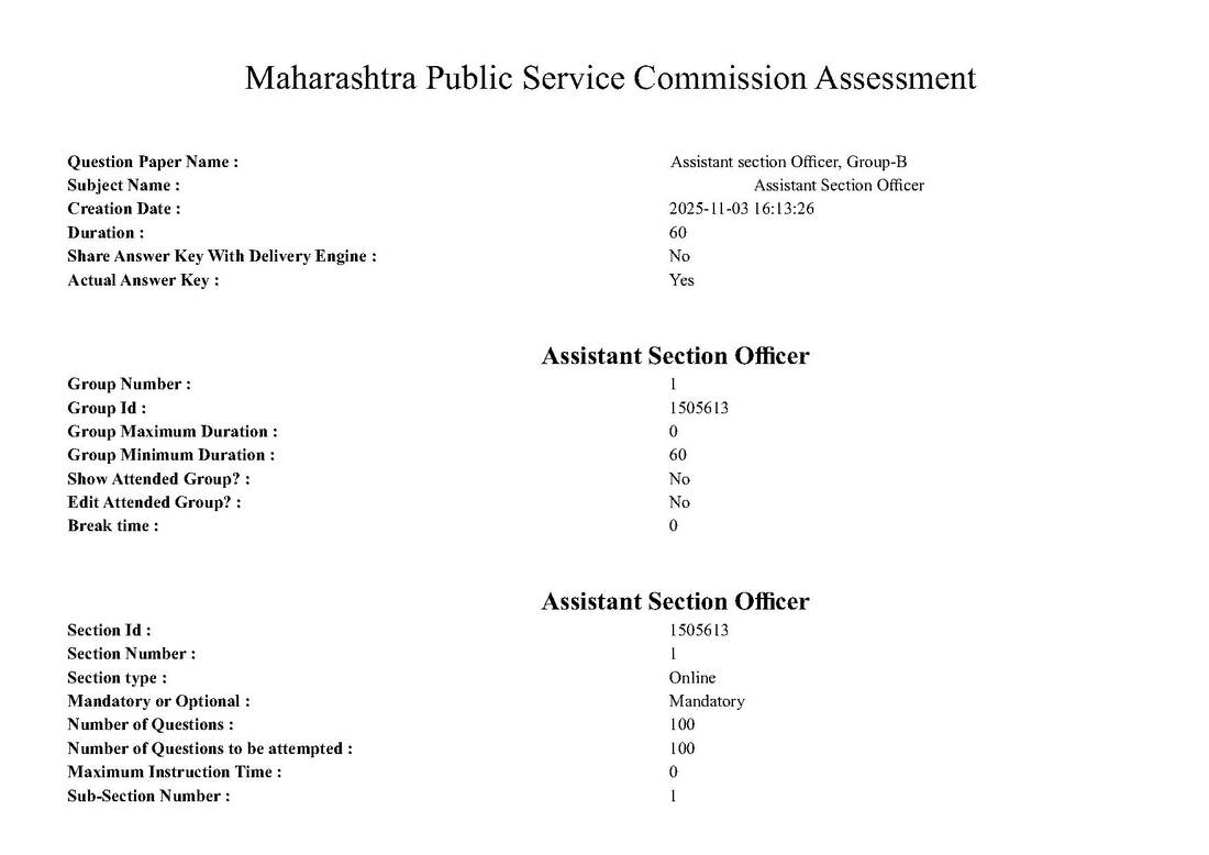 ASO Paper II 2025 – Maharashtra PSC MCQ (Marathi) — page 1 instructions scan PDF download