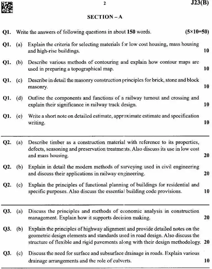 Maharashtra Civil Eng Paper II 2025 – Section A — page 1 instructions scan PDF download