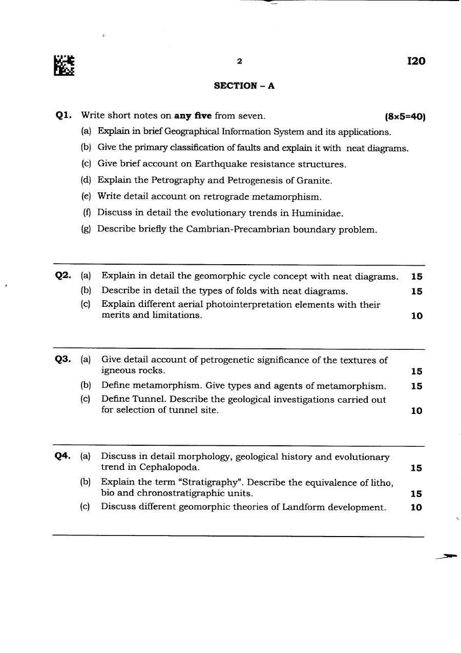 Maharashtra Forest Service Main Examination 2024 Geology Government of Maharashtra (Forest Service Department) question paper page 1 instructions scan PDF download
