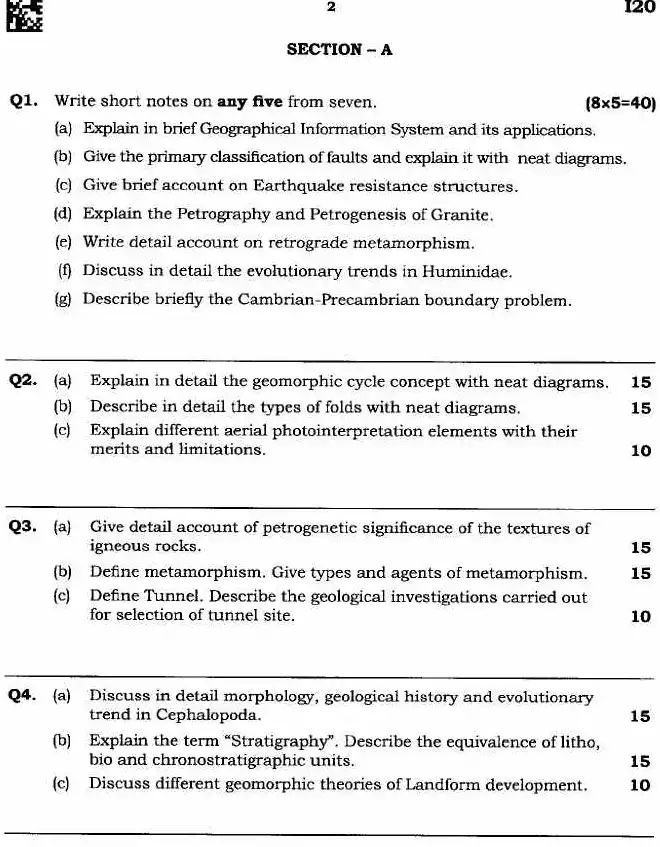 Maharashtra Forest Service Main Examination 2024 Geology Government of Maharashtra (Forest Service Department) question paper page 1 instructions scan PDF download