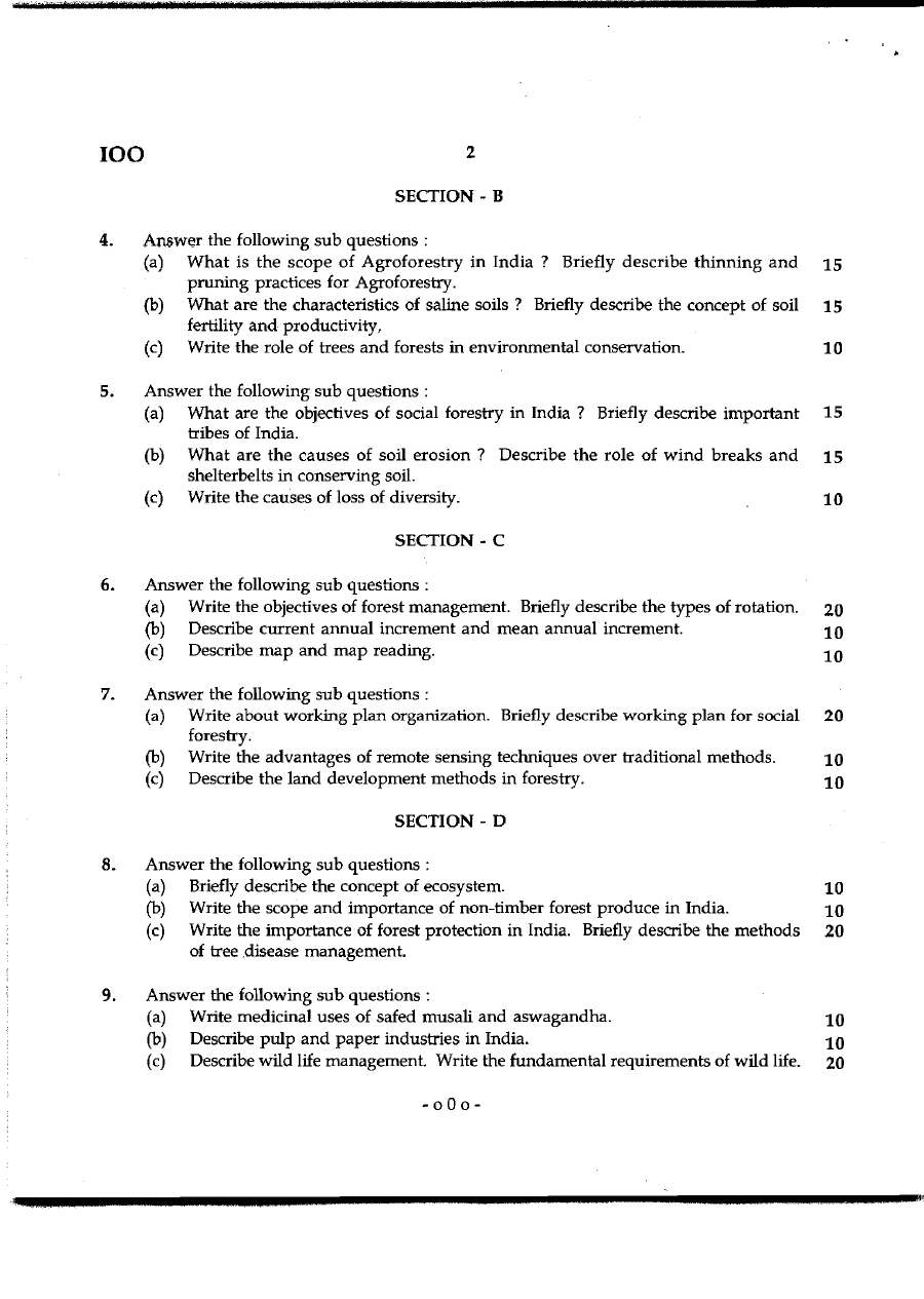 Maharashtra Forest Service Main 2012 Forestry (Optional) — page 1 instructions scan PDF download