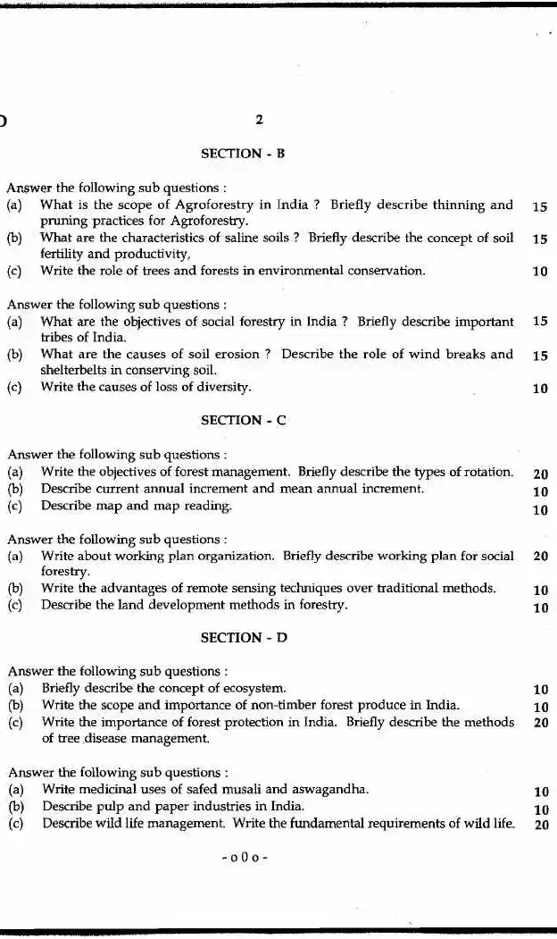 Maharashtra Forest Service Main 2012 Forestry (Optional) — page 1 instructions scan PDF download