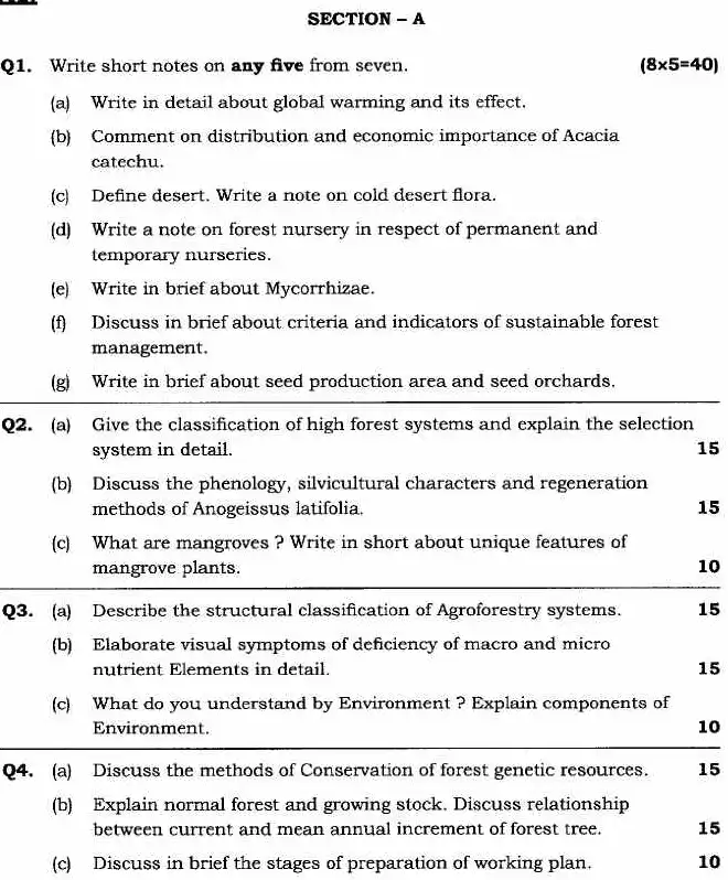 Maharashtra Forest Service Main Exam 2024 - Forestry (J20) — page 1 instructions scan PDF download