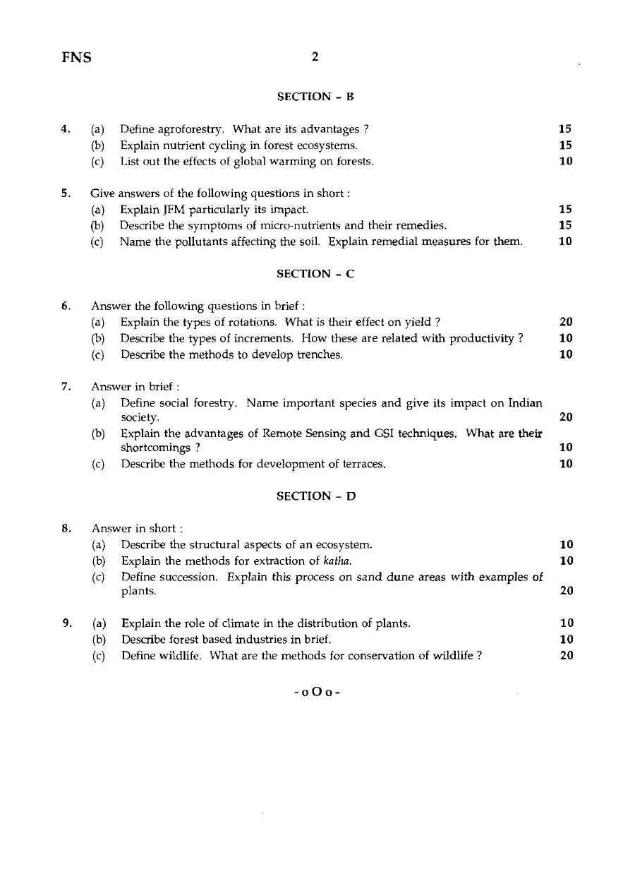 MFS Forestry 2008 Optional Main Exam — page 1 instructions scan PDF download