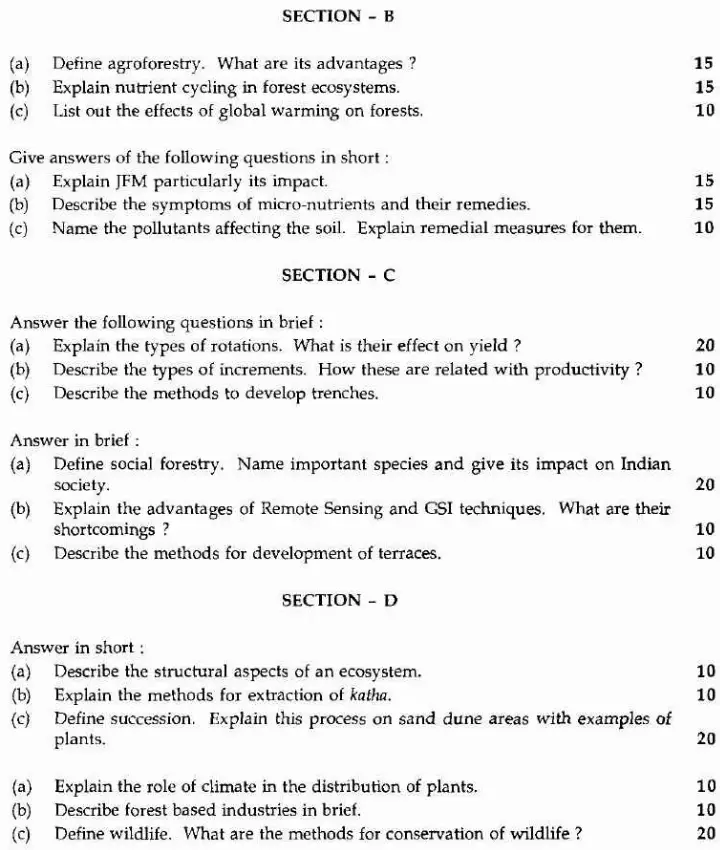 MFS Forestry 2008 Optional Main Exam — page 1 instructions scan PDF download