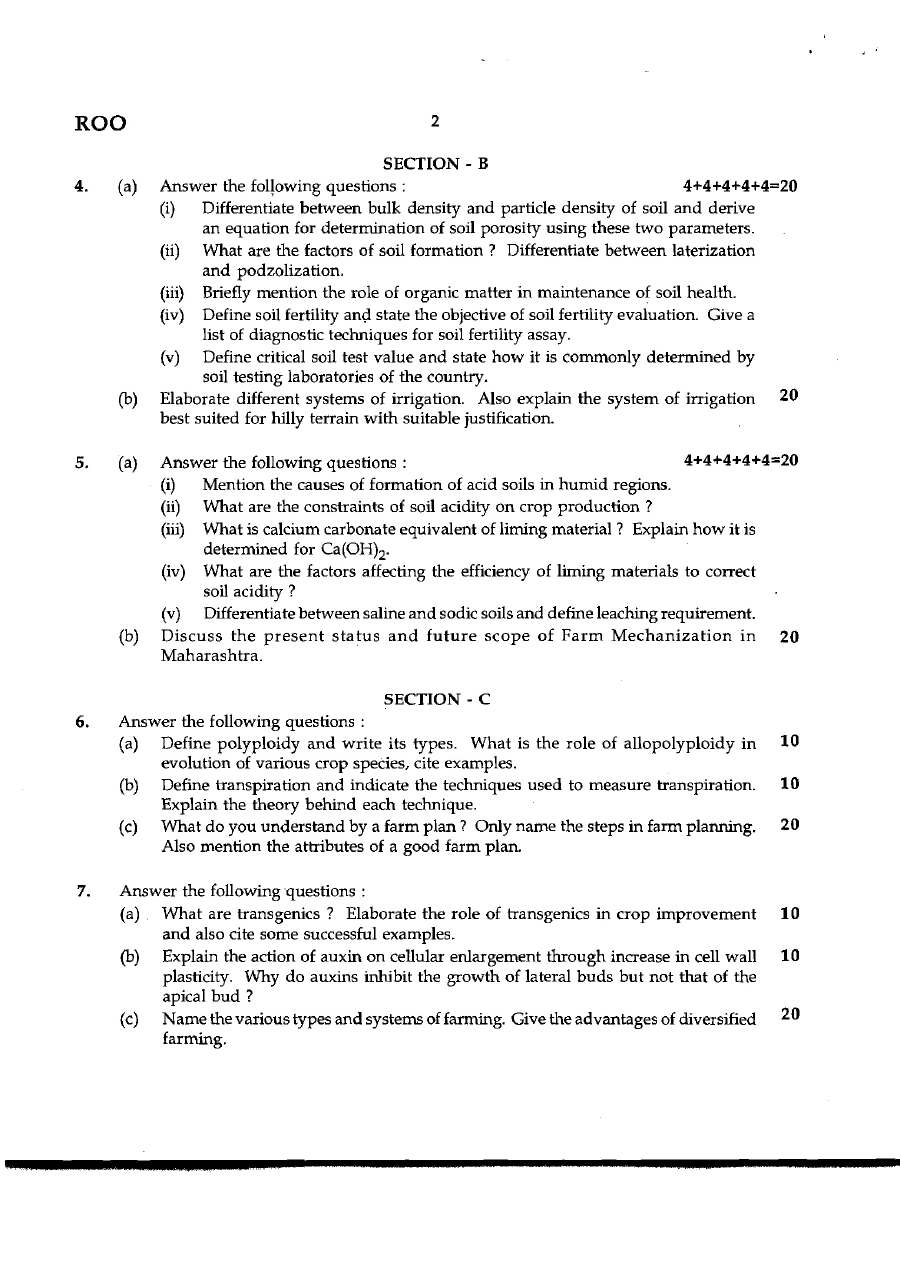 Maharashtra Forest Services 2012 Agriculture Optional Paper — page 1 instructions scan PDF download