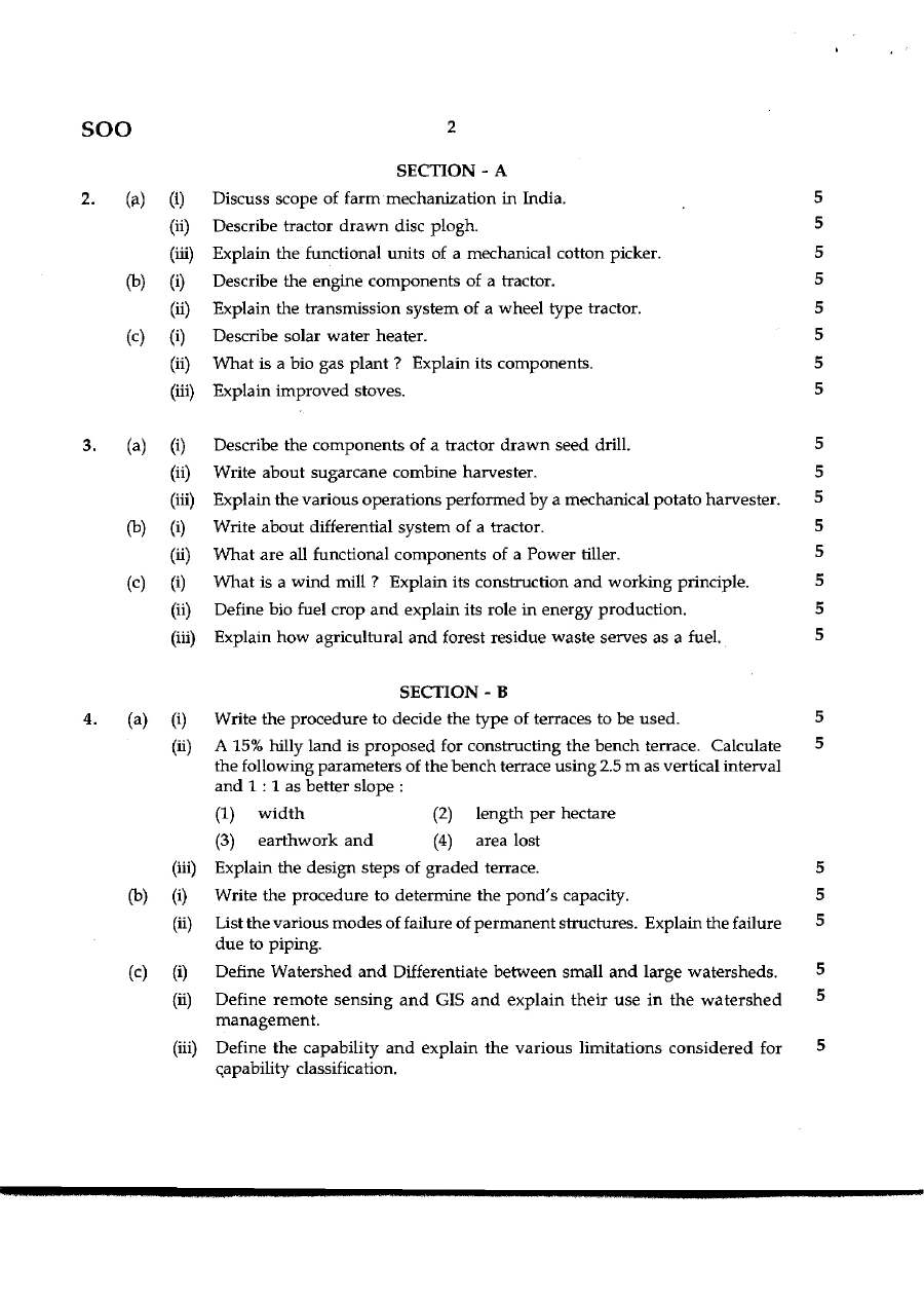 Agricultural Engineering (Optional) Maharashtra 2012 Paper 6102 — page 1 instructions scan PDF download