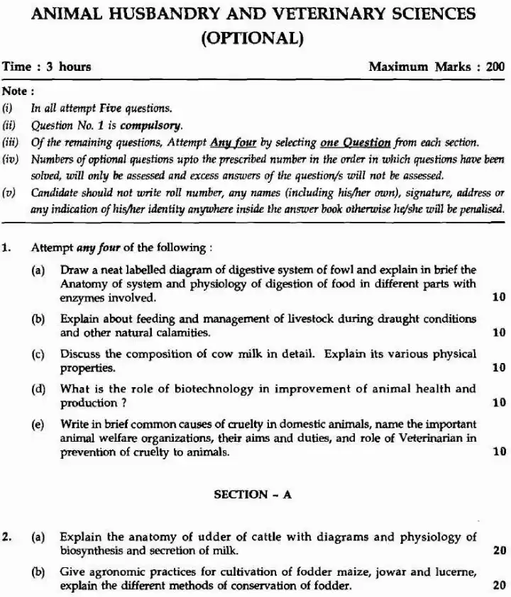 AHVS Optional 2008 Maharashtra Forest Services Exam — page 1 instructions scan PDF download