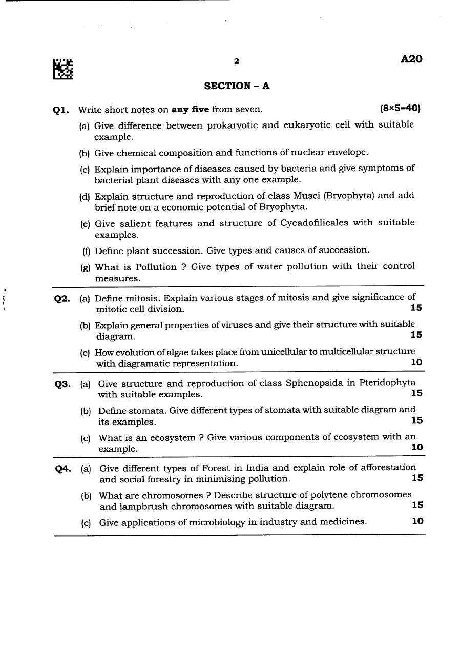 Maharashtra Forest Services Botany 2024 Question Papers - Page 1-2 — page 1 instructions scan PDF download