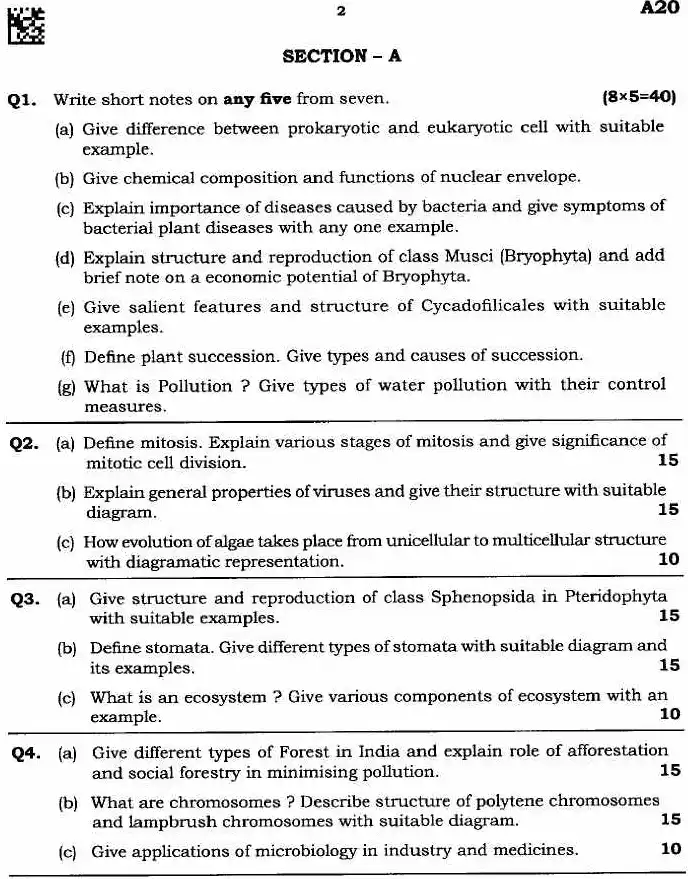 Maharashtra Forest Services Botany 2024 Question Papers - Page 1-2 — page 1 instructions scan PDF download