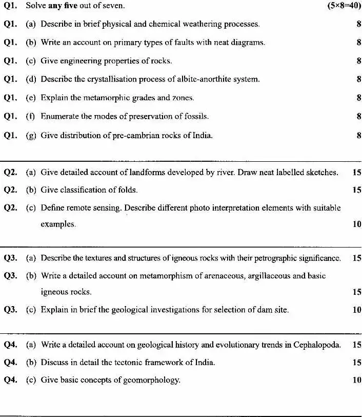Maharashtra Forest Services Geology 2026 Question Paper — page 1 instructions scan PDF download