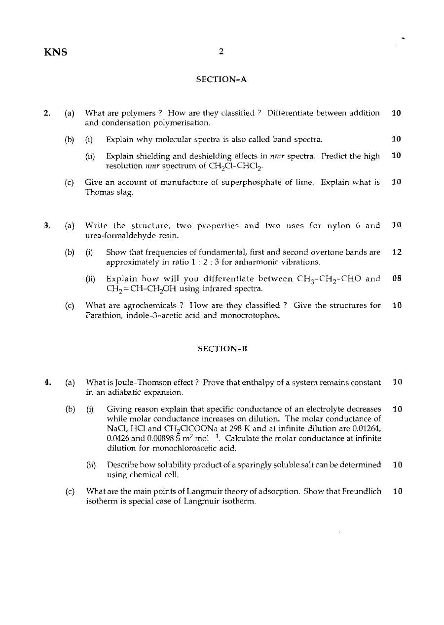 MFS 2008 Chemistry Optional Question Paper — page 1 instructions scan PDF download