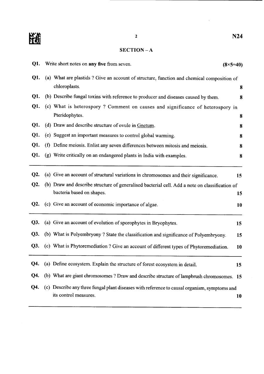 Maharashtra Forest Services Botany 2025 Paper — page 1 instructions scan PDF download