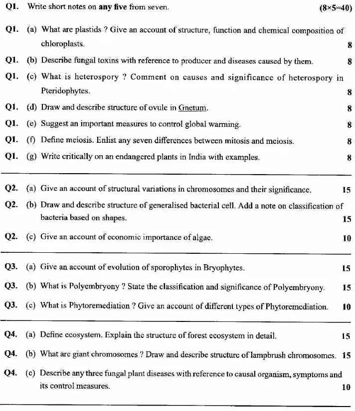 Maharashtra Forest Services Botany 2025 Paper — page 1 instructions scan PDF download